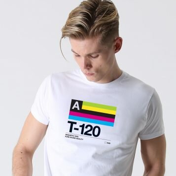 T-lab T-120 mens white t-shirt model square