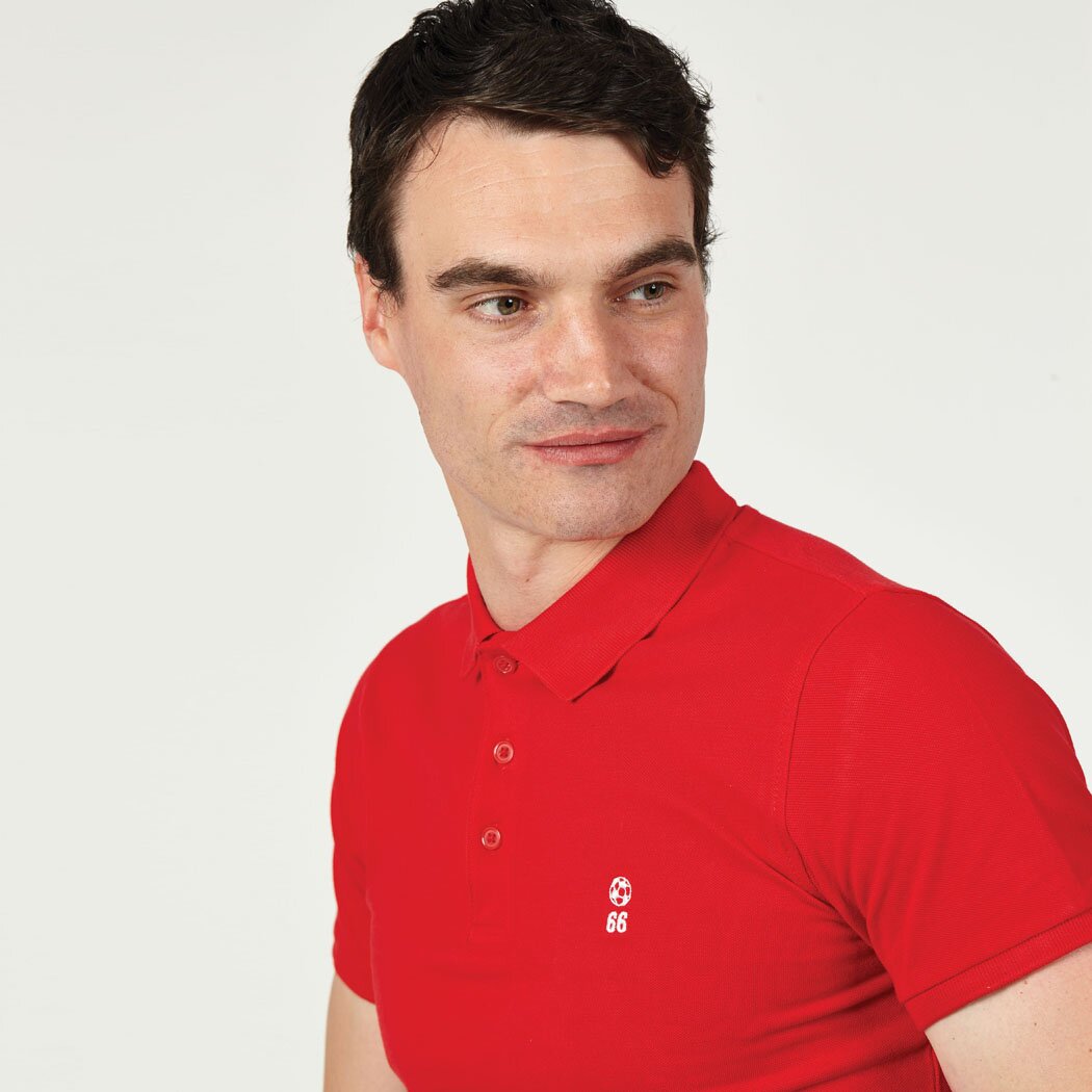 T-lab 66 mens polos shirt red model crop square T-lab 66 Mens football polo shirt red