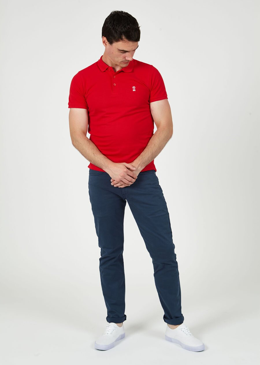T-lab 66 mens football polo shirt red model full2 T-lab 66 mens football polo shirt red