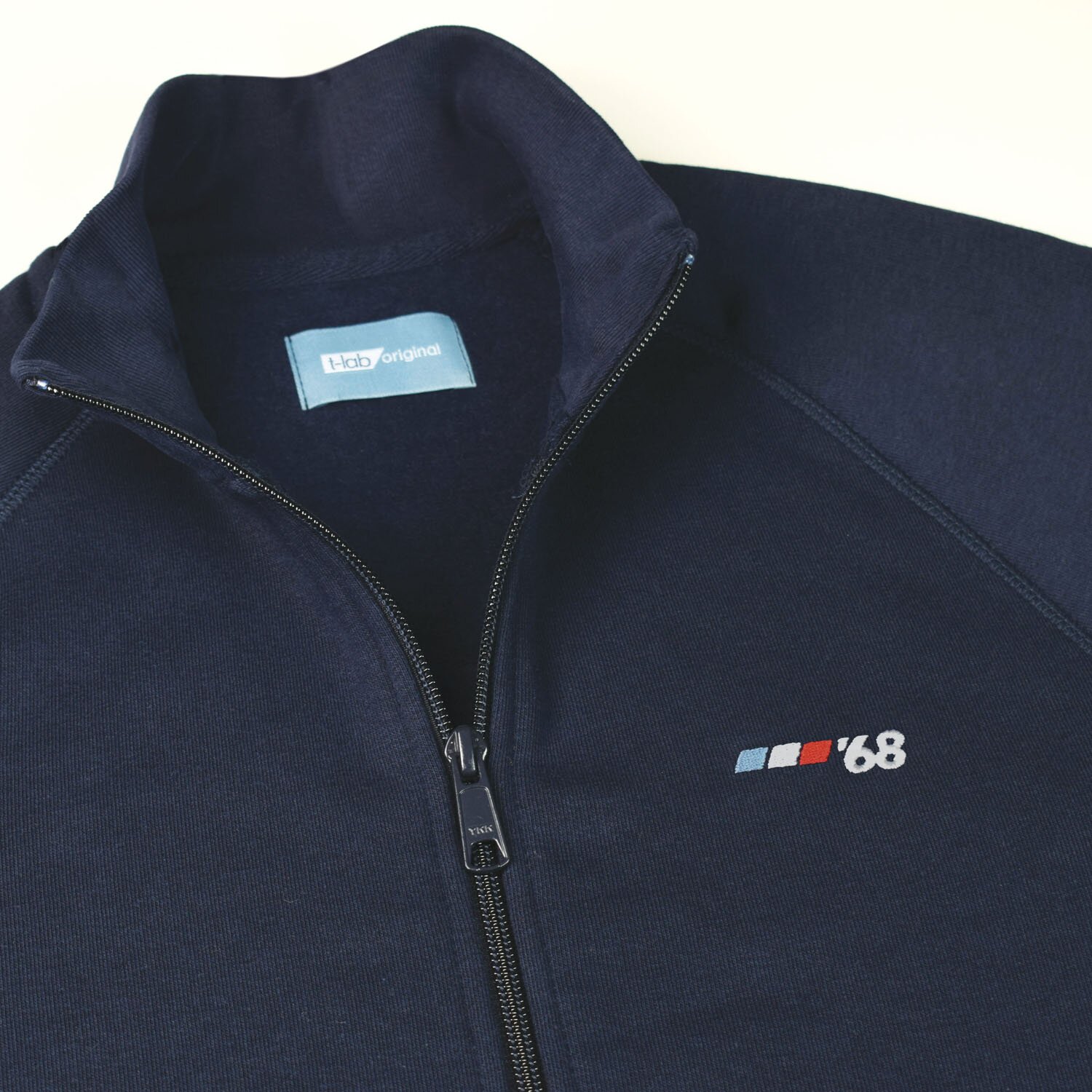T-lab Grenoble '68 mens zipped sweat navy detail2 T-lab Grenoble '68 mens zipped sweat navy detail2
