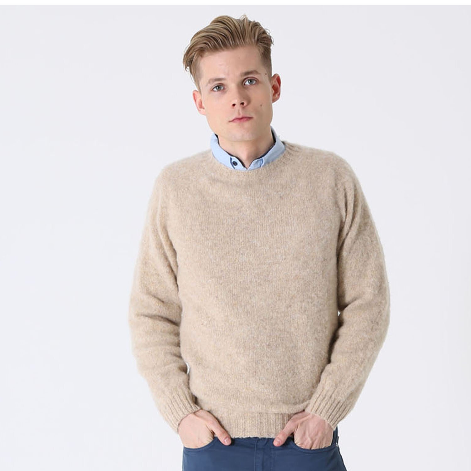 T-lab Coll mens knitwear brushed sand modelNOTHS T-lab-Coll-mens-knitwear-brushed-sand