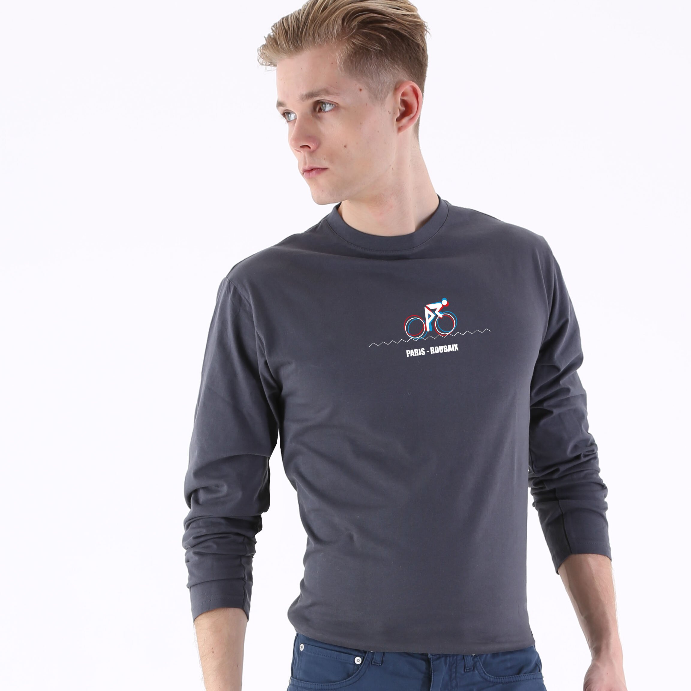 T-lab Paris-Roubaix mens t-shirt grey model crop T-lab-Paris-Roubaix-mens-t-shirt-grey