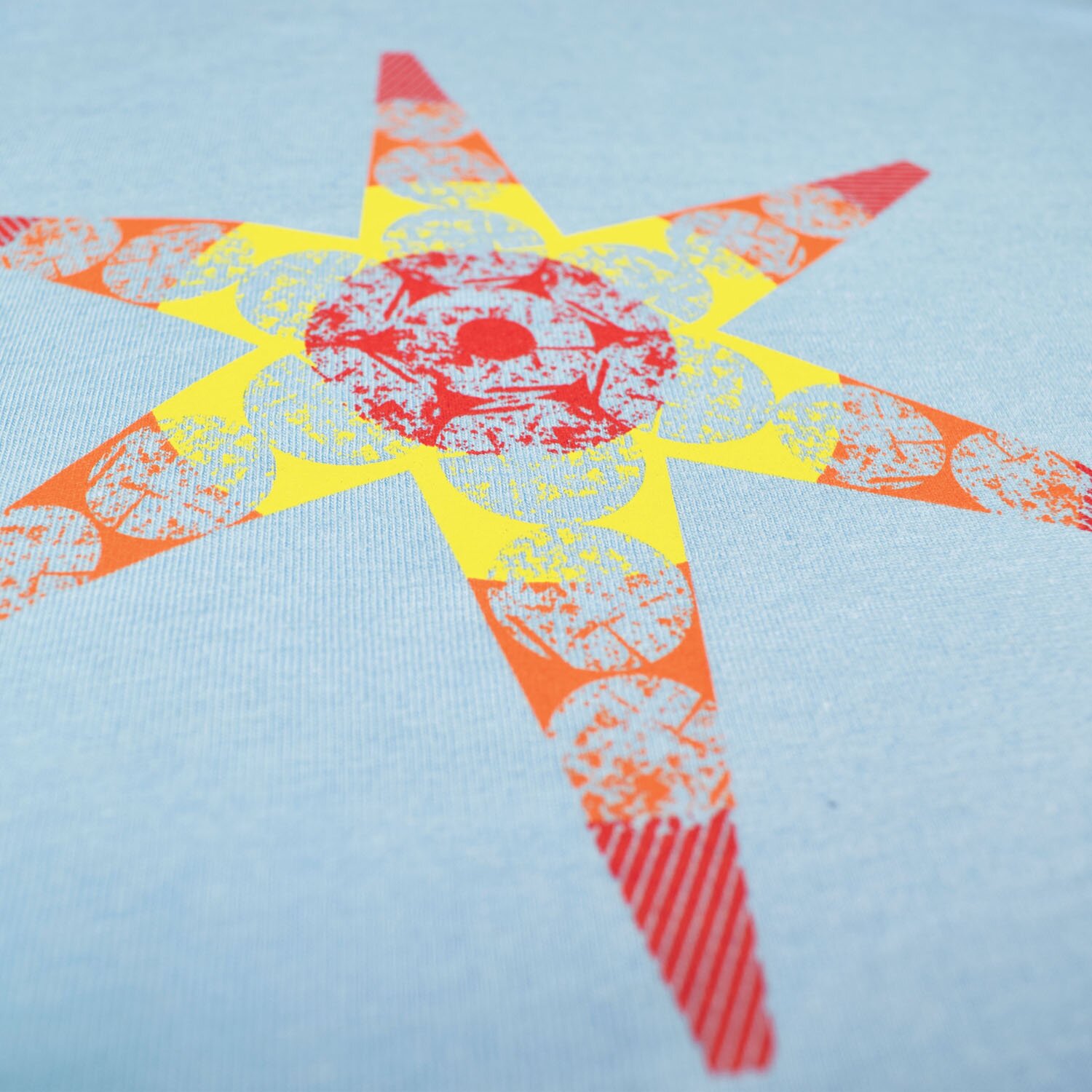 T-lab BBQ Star mens t-shirt blue closeup T-lab-BBQ-Star-mens-t-shirt-blue