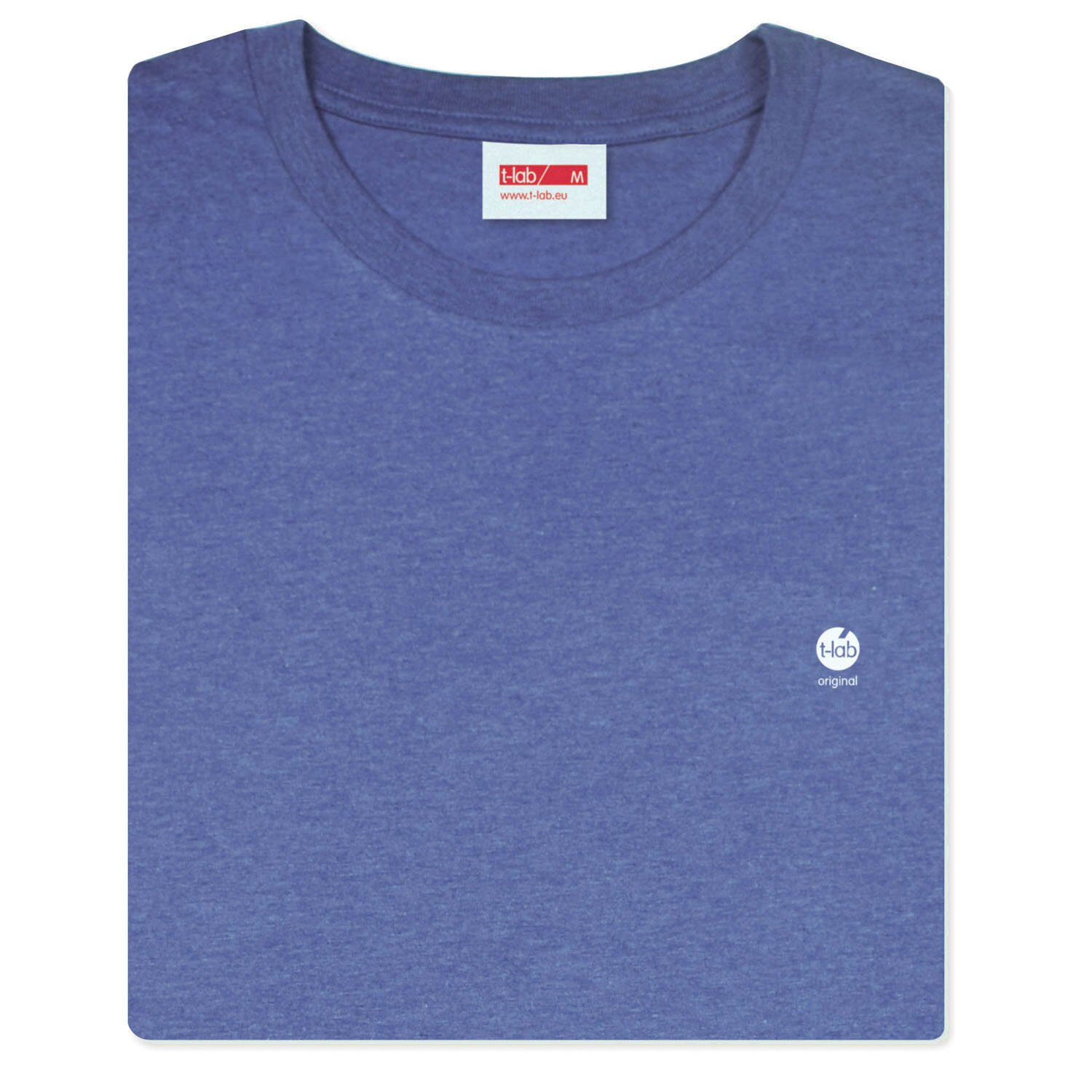 T-lab MiO mens organic blue heather t-shirt fold